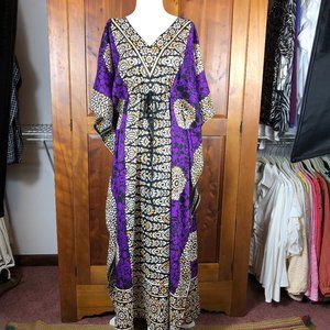 Pretty Girl Beachy Coastal Silk/Cotton Boho Kaftan Coverup Dress Artsy Resort